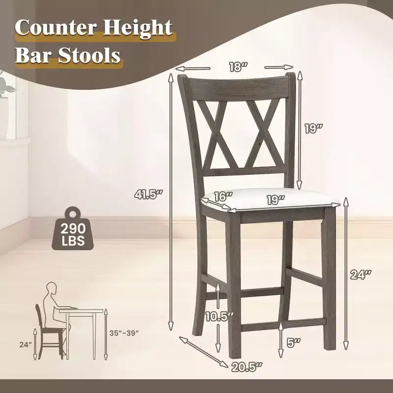 Costway Lot de 2 tabourets de bar 61 cm, tabourets de comptoir avec siège rembourré en tissu de lin, gris