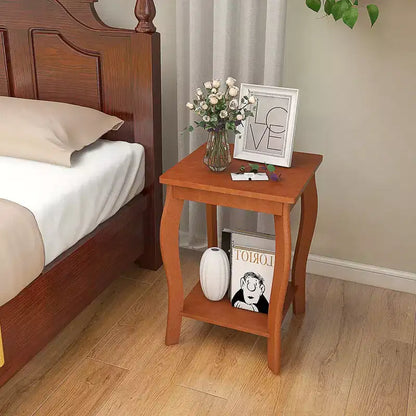 Table d'appoint carrée à 2 niveaux Costway, table de chevet étroite pour canapé avec étagère de rangement et pieds en bois