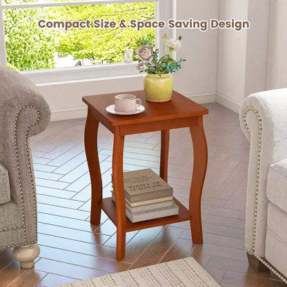Table d'appoint carrée à 2 niveaux Costway, table de chevet étroite pour canapé avec étagère de rangement et pieds en bois