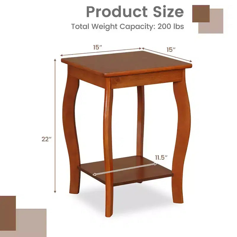 Table d'appoint carrée à 2 niveaux Costway, table de chevet étroite pour canapé avec étagère de rangement et pieds en bois