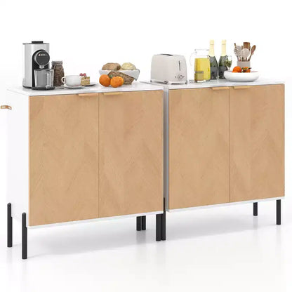 Costway 2PCS 2-Door Buffet Cabinet Sideboard Cabinet w/ Shelf Metal Legs&Anti-Tipping Kits