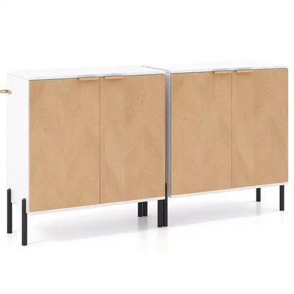 Costway Lot de 2 buffets de rangement à 2 portes avec étagère, pieds en métal et dispositifs anti-basculement