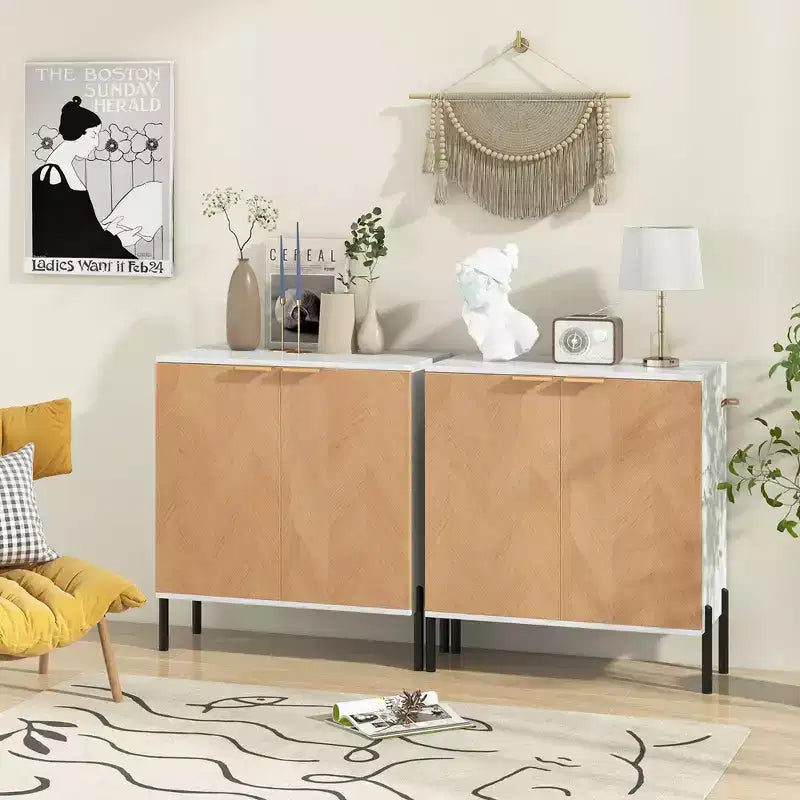 Costway Lot de 2 buffets de rangement à 2 portes avec étagère, pieds en métal et dispositifs anti-basculement