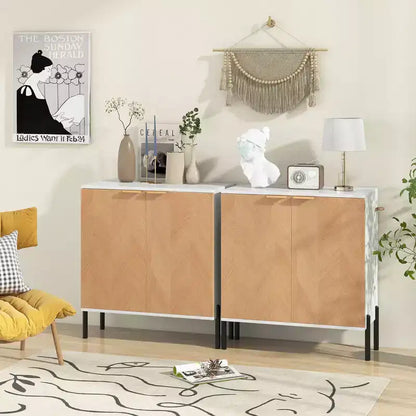 Costway Lot de 2 buffets de rangement à 2 portes avec étagère, pieds en métal et dispositifs anti-basculement