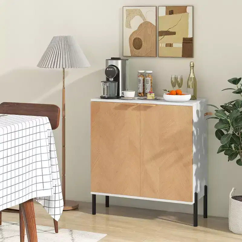 Costway Lot de 2 buffets de rangement à 2 portes avec étagère, pieds en métal et dispositifs anti-basculement