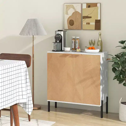 Costway Lot de 2 buffets de rangement à 2 portes avec étagère, pieds en métal et dispositifs anti-basculement