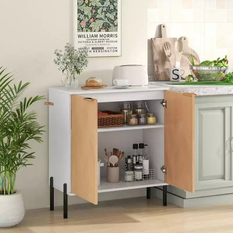 Costway Lot de 2 buffets de rangement à 2 portes avec étagère, pieds en métal et dispositifs anti-basculement