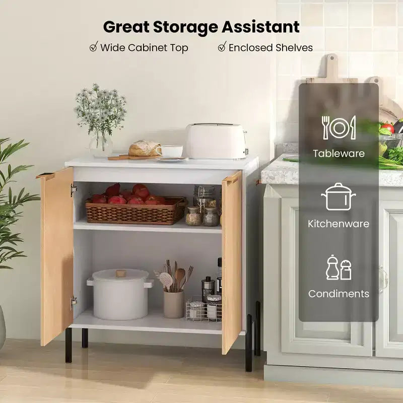 Costway Lot de 2 buffets de rangement à 2 portes avec étagère, pieds en métal et dispositifs anti-basculement