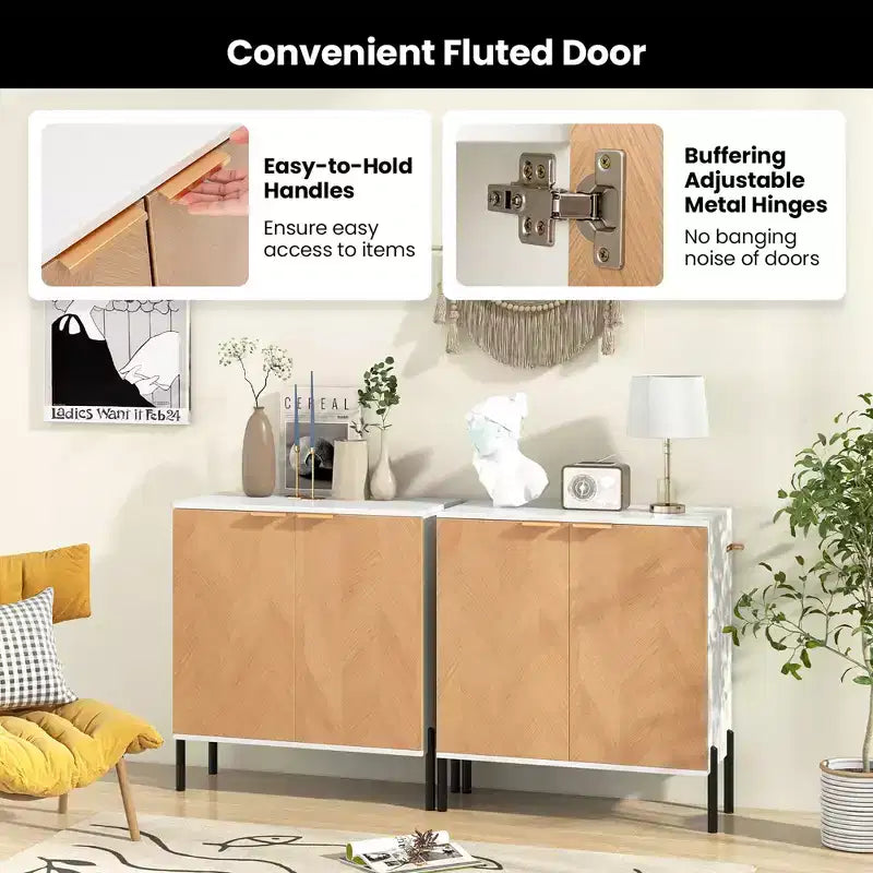 Costway Lot de 2 buffets de rangement à 2 portes avec étagère, pieds en métal et dispositifs anti-basculement