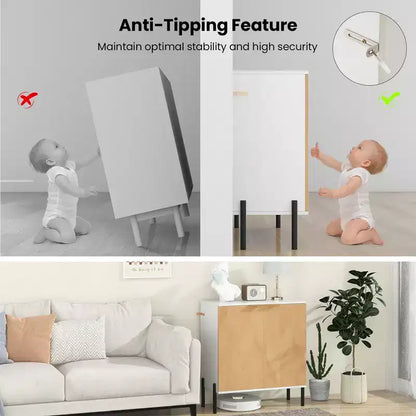 Costway Lot de 2 buffets de rangement à 2 portes avec étagère, pieds en métal et dispositifs anti-basculement