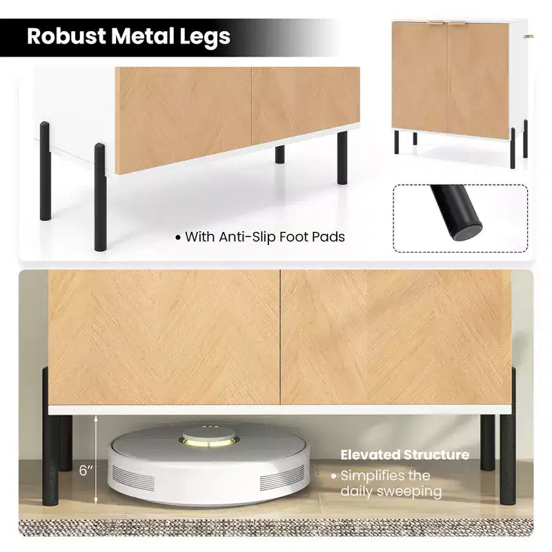 Costway Lot de 2 buffets de rangement à 2 portes avec étagère, pieds en métal et dispositifs anti-basculement