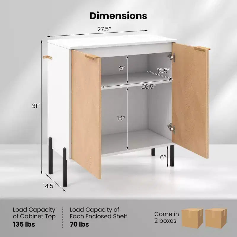 Costway Lot de 2 buffets de rangement à 2 portes avec étagère, pieds en métal et dispositifs anti-basculement