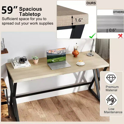 Costway Bureau informatique 4 pièces de 150 cm Grand bureau industriel pour maison et bureau avec cadre métallique robuste