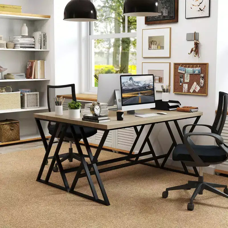 Costway Bureau informatique 4 pièces de 150 cm Grand bureau industriel pour maison et bureau avec cadre métallique robuste
