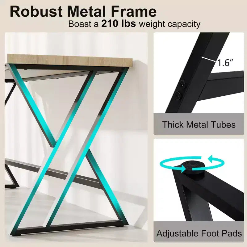 Costway Bureau informatique 4 pièces de 150 cm Grand bureau industriel pour maison et bureau avec cadre métallique robuste