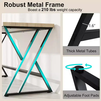 Costway Bureau informatique 4 pièces de 150 cm Grand bureau industriel pour maison et bureau avec cadre métallique robuste