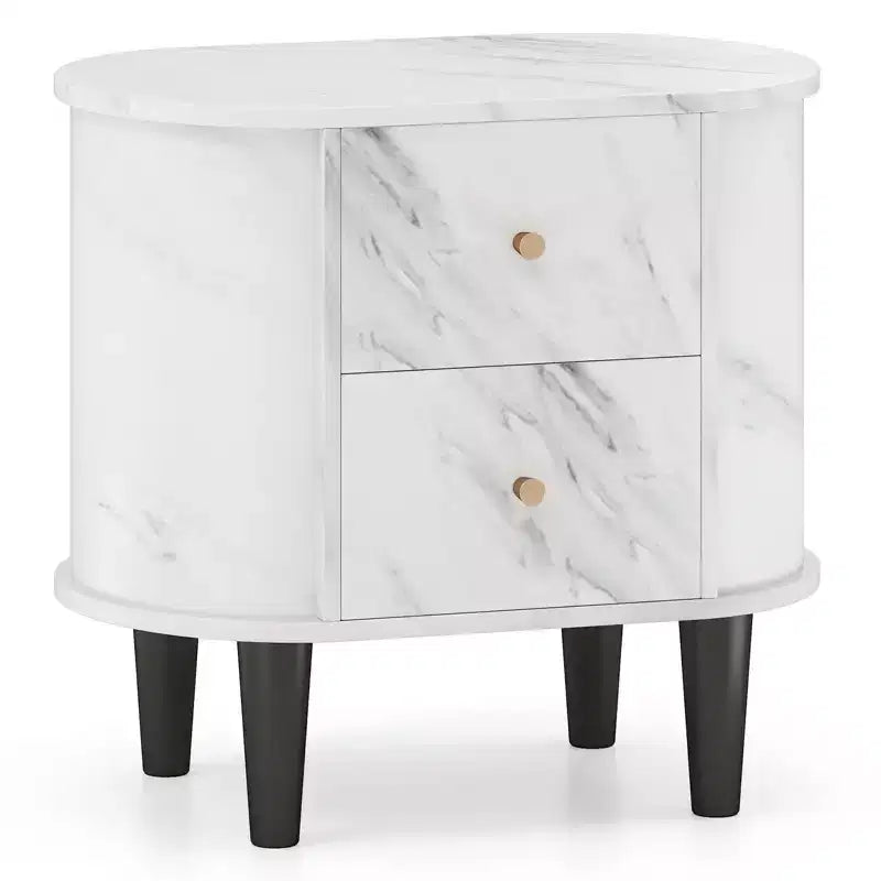 Table de Chevet Costway avec 2 Tiroirs, Table d'Appoint Effet Marbre pour Petits Espaces