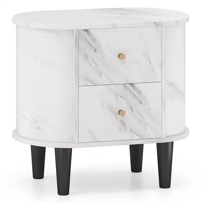 Table de Chevet Costway avec 2 Tiroirs, Table d'Appoint Effet Marbre pour Petits Espaces