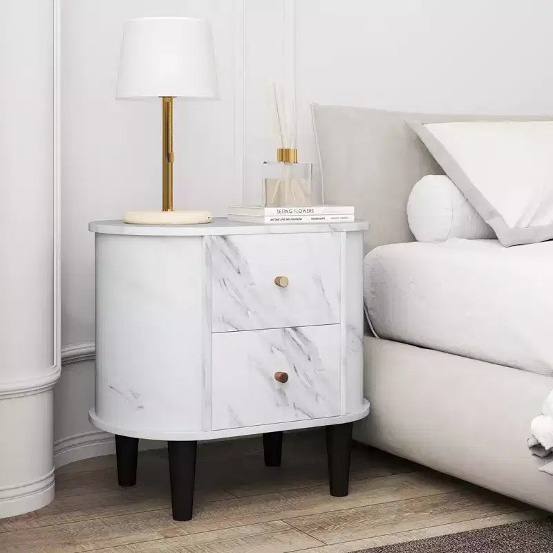 Table de Chevet Costway avec 2 Tiroirs, Table d'Appoint Effet Marbre pour Petits Espaces