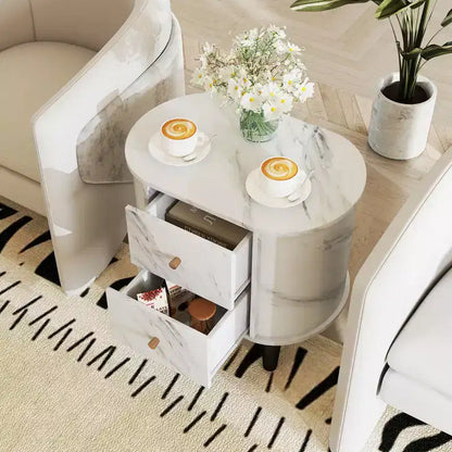 Table de Chevet Costway avec 2 Tiroirs, Table d'Appoint Effet Marbre pour Petits Espaces