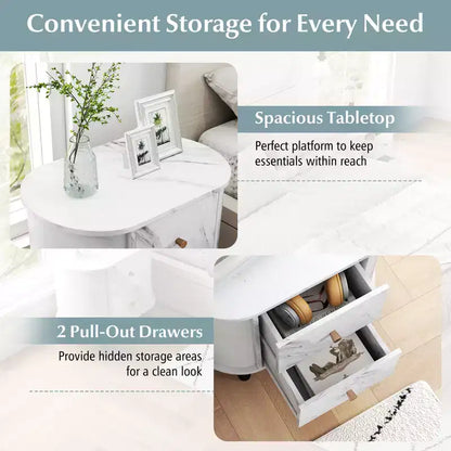 Table de Chevet Costway avec 2 Tiroirs, Table d'Appoint Effet Marbre pour Petits Espaces