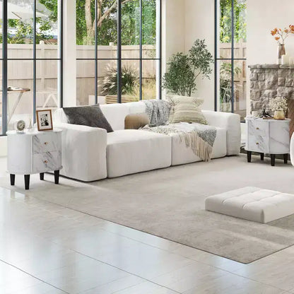 Table de Chevet Costway avec 2 Tiroirs, Table d'Appoint Effet Marbre pour Petits Espaces