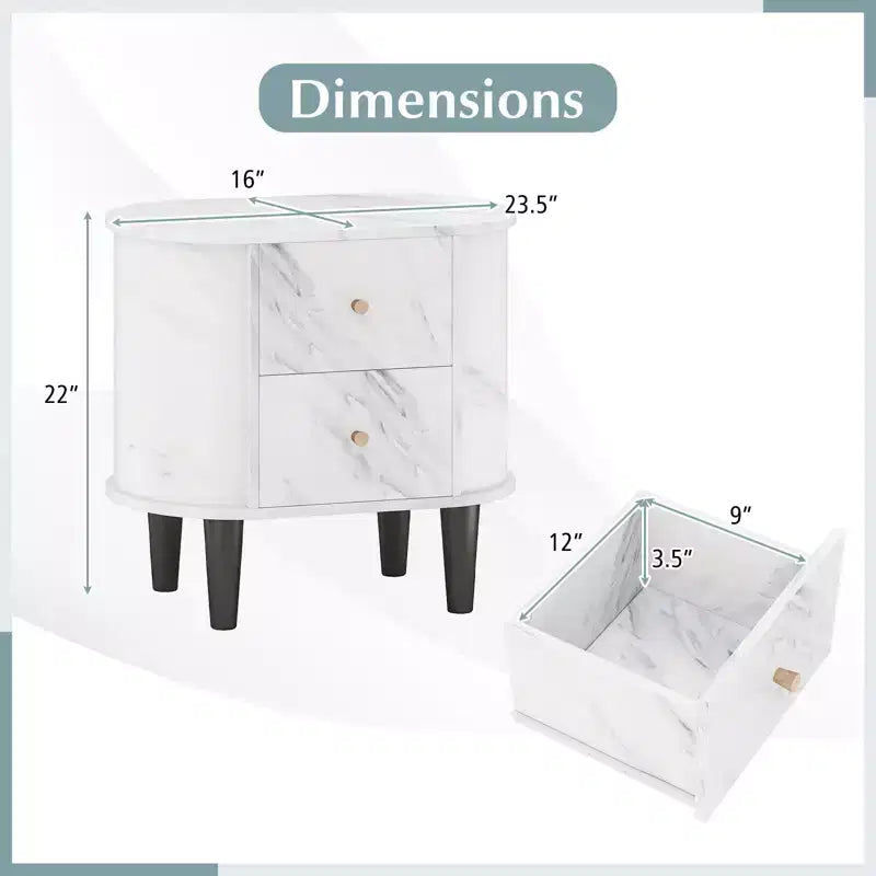 Table de Chevet Costway avec 2 Tiroirs, Table d'Appoint Effet Marbre pour Petits Espaces