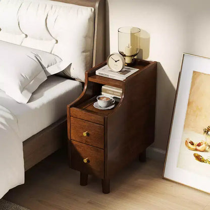 Table d'appoint en bois massif Costway avec tablette coulissante et 2 tiroirs de rangement et gestion des câbles