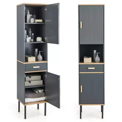 Costway Tall Bathroom Storage Cabinet Freestanding Narrow Linen Tower w/ Doors & Drawer