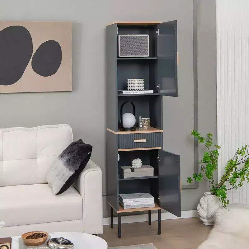 Meuble de Rangement Salle de Bain Costway Haut Autoportant Étroit avec Portes et Tiroir