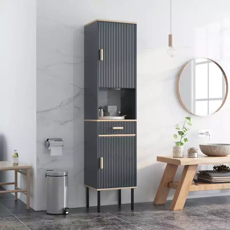 Meuble de Rangement Salle de Bain Costway Haut Autoportant Étroit avec Portes et Tiroir