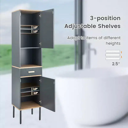 Meuble de Rangement Salle de Bain Costway Haut Autoportant Étroit avec Portes et Tiroir