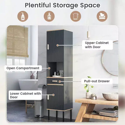 Meuble de Rangement Salle de Bain Costway Haut Autoportant Étroit avec Portes et Tiroir