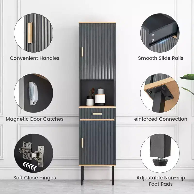 Meuble de Rangement Salle de Bain Costway Haut Autoportant Étroit avec Portes et Tiroir