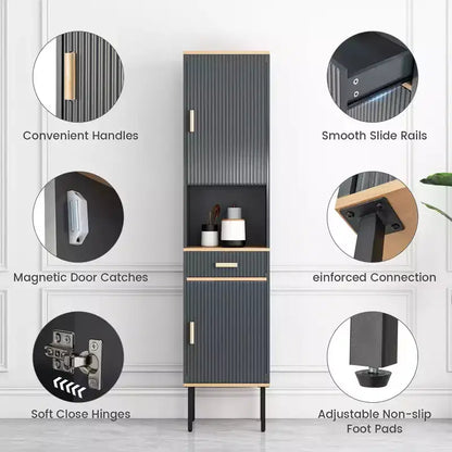 Meuble de Rangement Salle de Bain Costway Haut Autoportant Étroit avec Portes et Tiroir