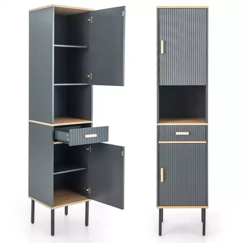 Meuble de Rangement Salle de Bain Costway Haut Autoportant Étroit avec Portes et Tiroir