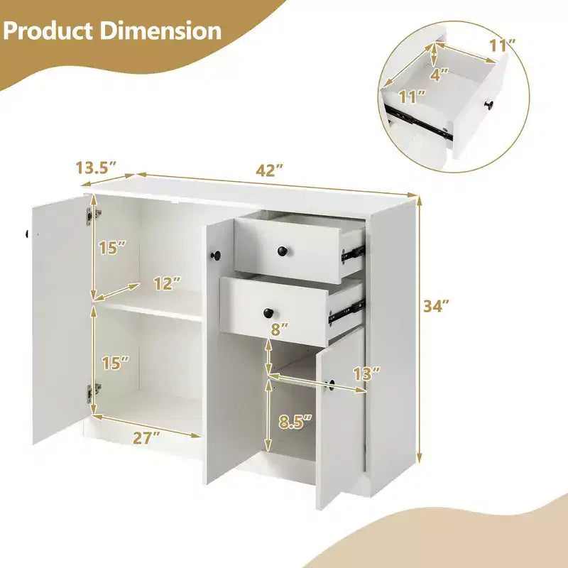Buffet de cuisine Costway avec 3 portes, 2 tiroirs et étagère réglable
