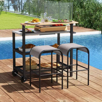 Desserte de bar roulante Costway avec plateau rabattable, crochets, support pour essuie-tout et porte-sac poubelle