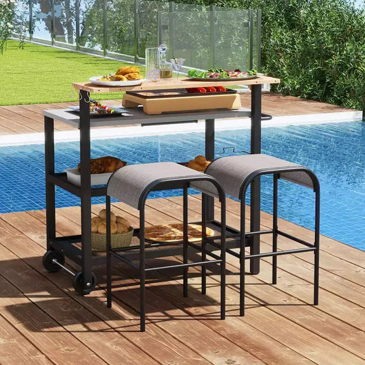 Desserte de bar roulante Costway avec plateau rabattable, crochets, support pour essuie-tout et porte-sac poubelle
