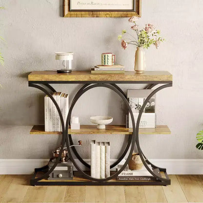 39 tables consoles étroites pour entrée, table de canapé industrielle à 3 niveaux avec base ronde en métal et étagères de rangement pour couloir, foyer