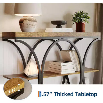 39 tables consoles étroites pour entrée, table de canapé industrielle à 3 niveaux avec base ronde en métal et étagères de rangement pour couloir, foyer