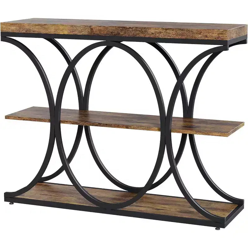 39 tables consoles étroites pour entrée, table de canapé industrielle à 3 niveaux avec base ronde en métal et étagères de rangement pour couloir, foyer