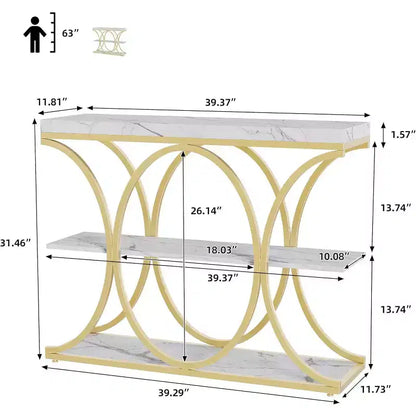39 tables consoles étroites pour entrée, table de canapé industrielle à 3 niveaux avec base ronde en métal et étagères de rangement pour couloir, foyer