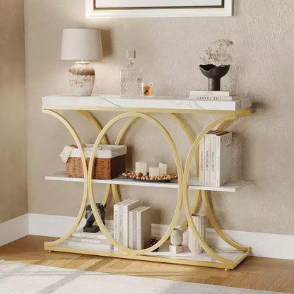 39 tables consoles étroites pour entrée, table de canapé industrielle à 3 niveaux avec base ronde en métal et étagères de rangement pour couloir, foyer