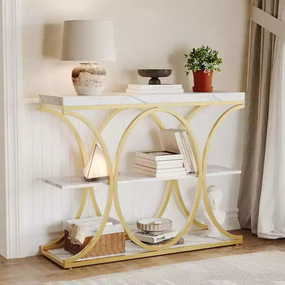 39 tables consoles étroites pour entrée, table de canapé industrielle à 3 niveaux avec base ronde en métal et étagères de rangement pour couloir, foyer