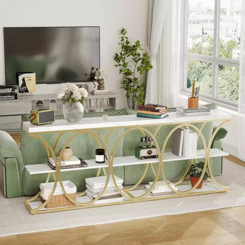 39 tables consoles étroites pour entrée, table de canapé industrielle à 3 niveaux avec base ronde en métal et étagères de rangement pour couloir, foyer