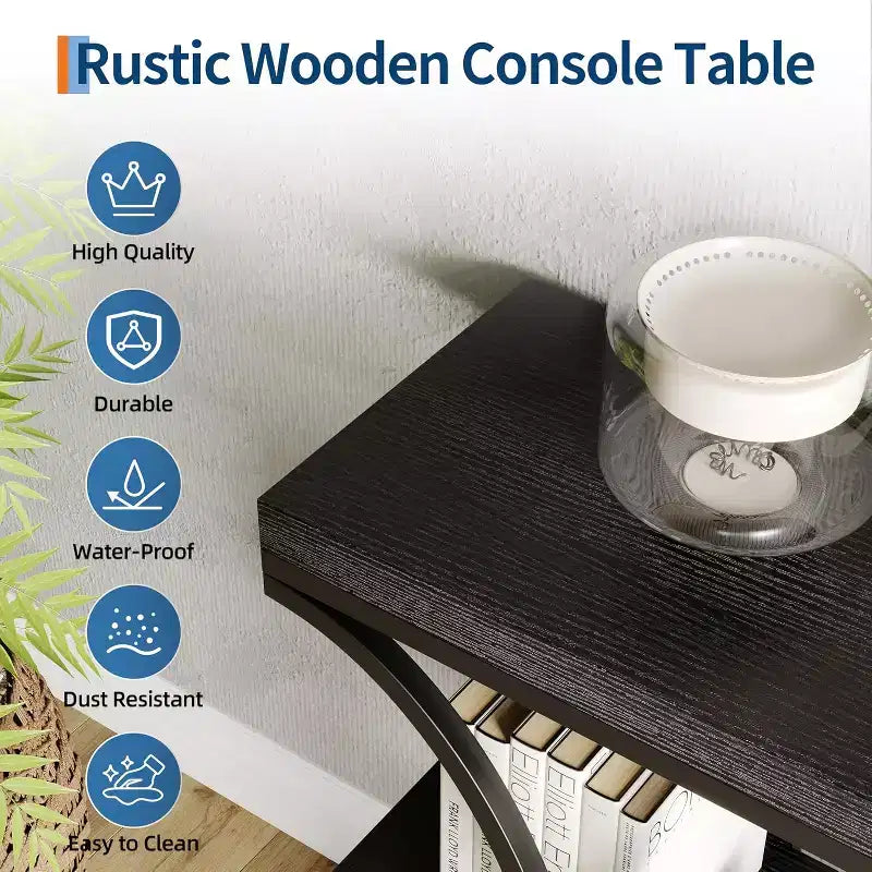 39 tables consoles étroites pour entrée, table de canapé industrielle à 3 niveaux avec base ronde en métal et étagères de rangement pour couloir, foyer