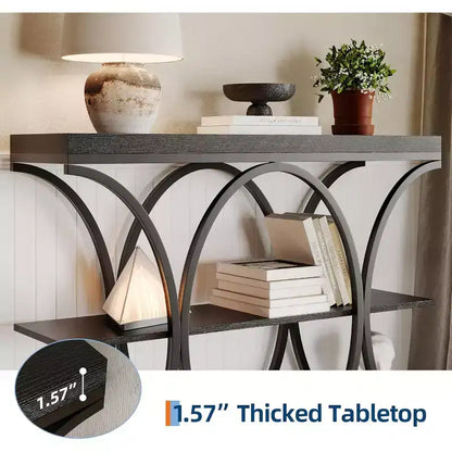 39 tables consoles étroites pour entrée, table de canapé industrielle à 3 niveaux avec base ronde en métal et étagères de rangement pour couloir, foyer