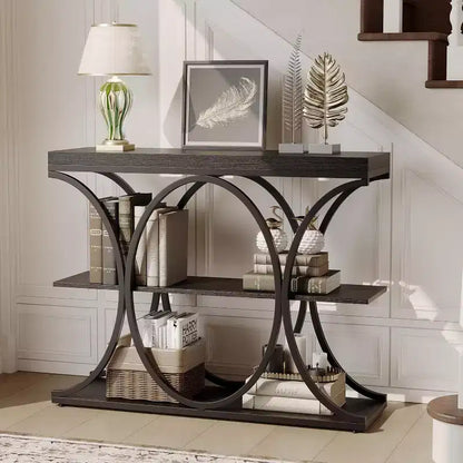 39 tables consoles étroites pour entrée, table de canapé industrielle à 3 niveaux avec base ronde en métal et étagères de rangement pour couloir, foyer