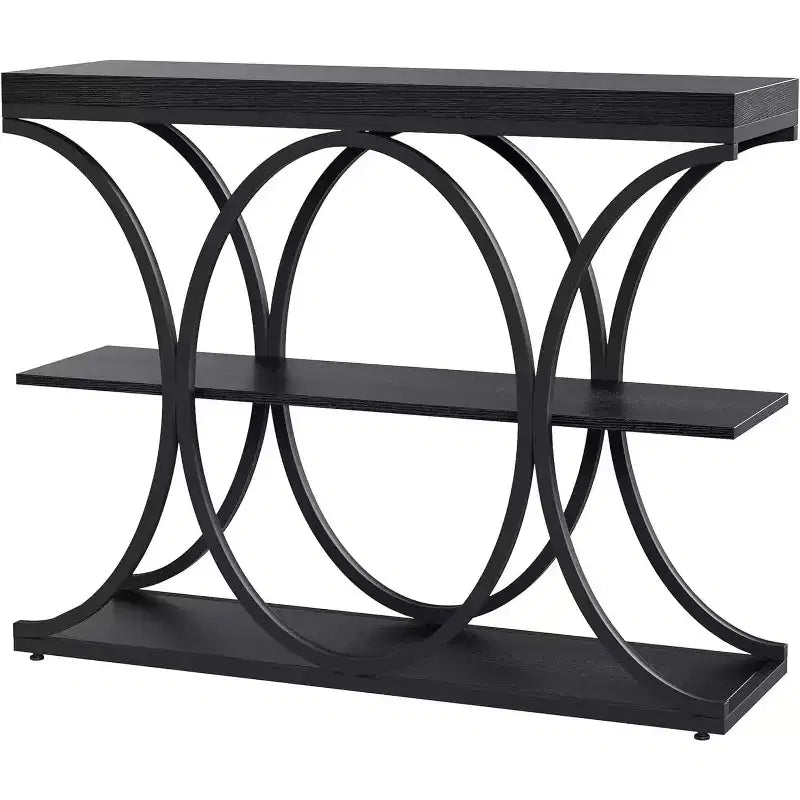 39 tables consoles étroites pour entrée, table de canapé industrielle à 3 niveaux avec base ronde en métal et étagères de rangement pour couloir, foyer